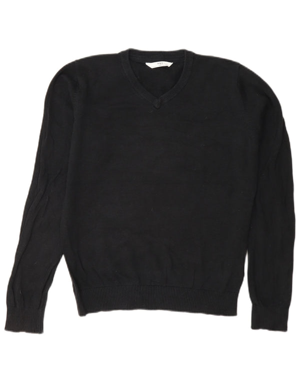 Marks & Spencer Chłopięcy sweter z dekoltem w kształcie litery V, 12-13 lat, czarny, bawełniany