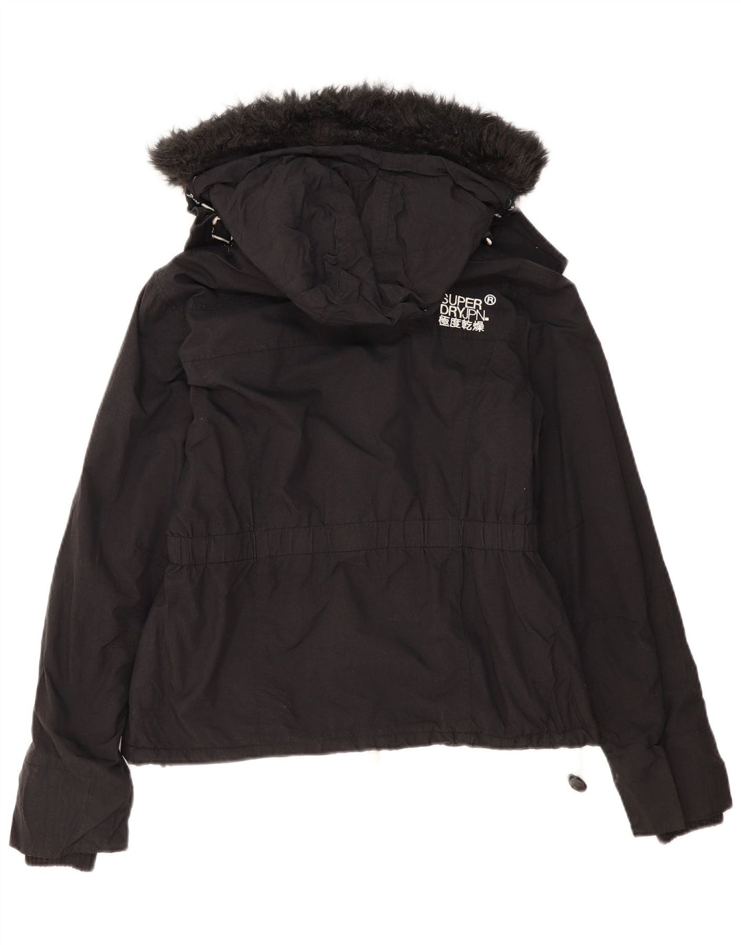Damska kurtka wiatrówka z kapturem Superdry UK 16, duża, czarna, poliester