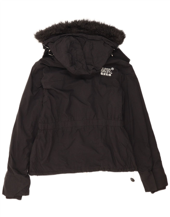 Damska kurtka wiatrówka z kapturem Superdry UK 16, duża, czarna, poliester