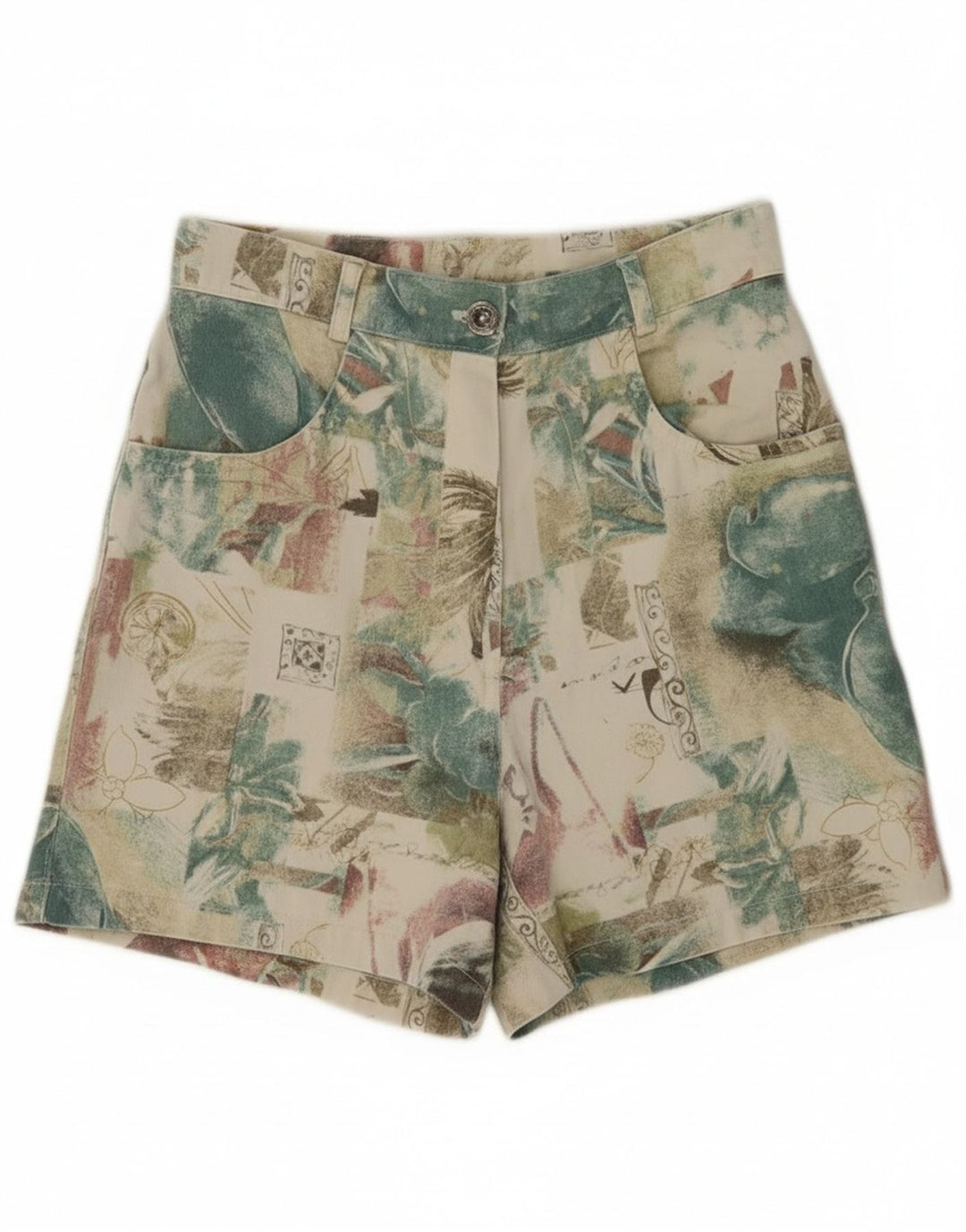 Spodenki damskie w stylu vintage UK 12 Medium W26 wielokolorowe kwiatowe