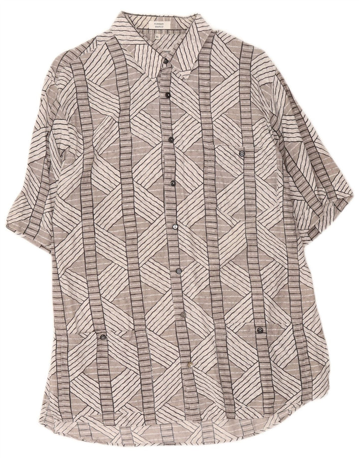 Vintage męska koszula z krótkim rękawem XL, szara, geometryczna