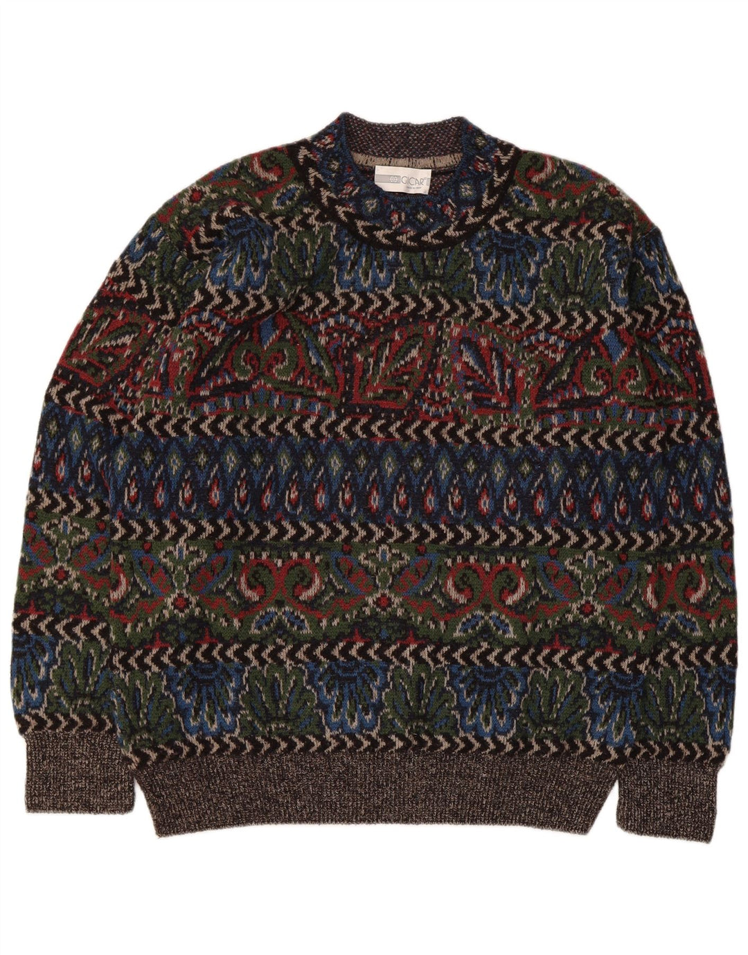 Vintage męski sweter z golfem, duży, wielokolorowy, geometryczny wełniany