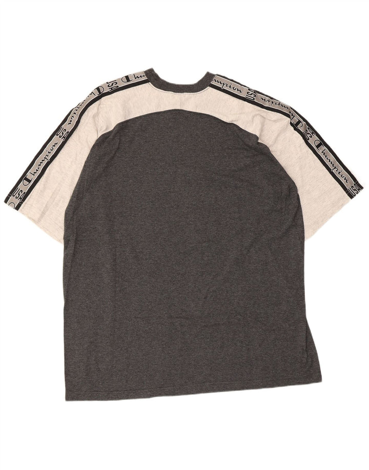 Męski T-shirt Champion z grafiką, duży, szary, z blokami kolorów