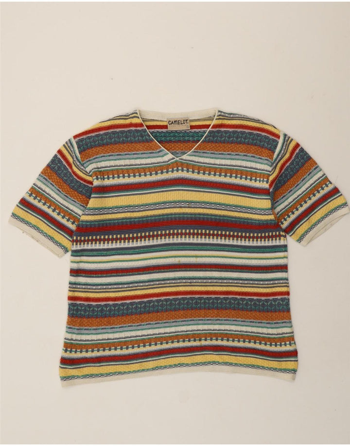 Damski sweter Camelot z dekoltem w kształcie litery V, UK 18 XL, wielobarwny, geometryczny retro