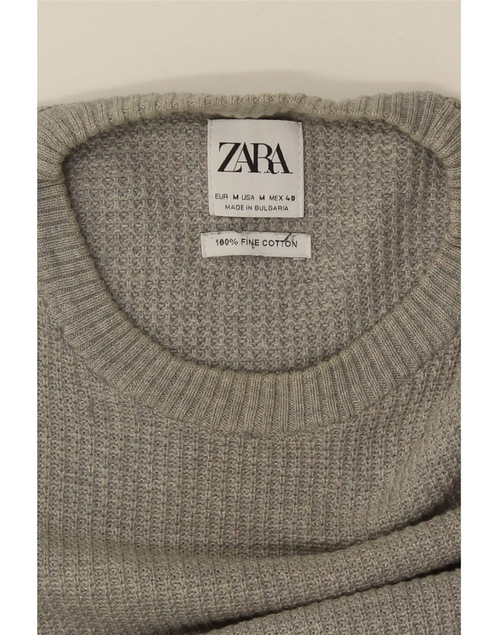 Męski sweter z okrągłym dekoltem ZARA, średnioszary, bawełniany