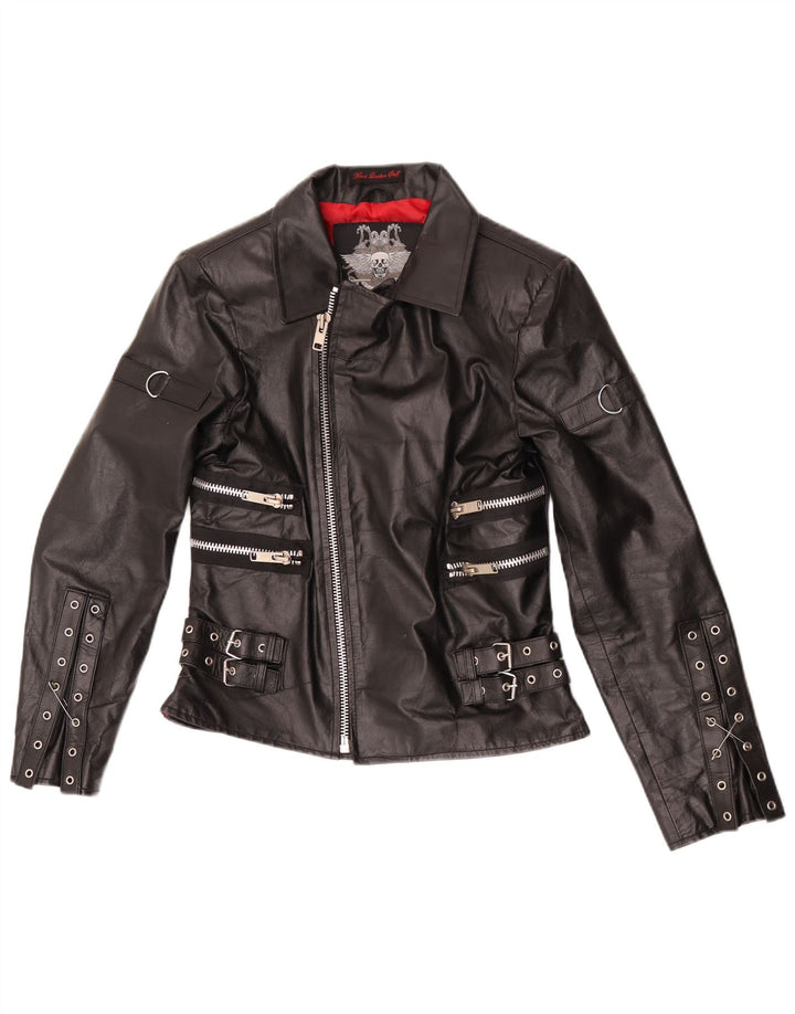 Damska skórzana kurtka motocyklowa Hard Leather Stuff UK 14, duża czarna skóra