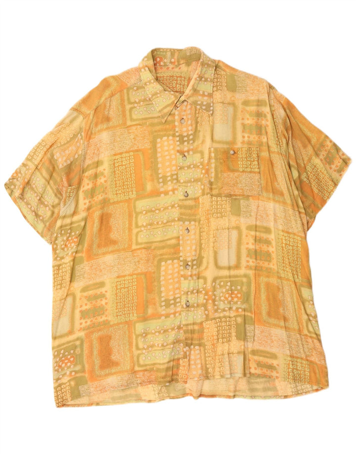 Vintage męska koszula z krótkim rękawem XL, żółta, geometryczna