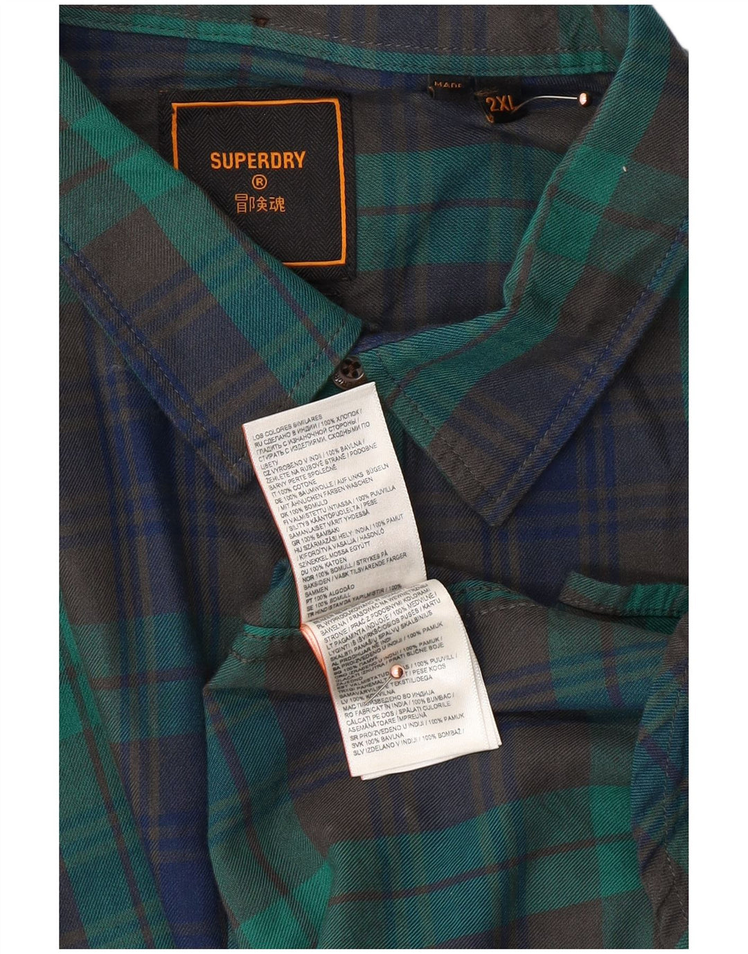 SUPERDRY Męska koszula flanelowa 2XL, bawełniana w zieloną kratkę