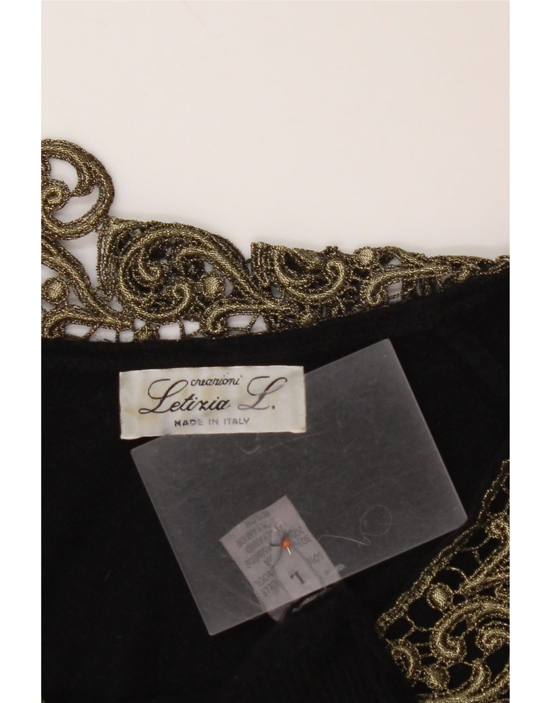 Letizia L. Sweter damski z dekoltem w kształcie litery V, UK 16, duży, czarny, wełniany paisley