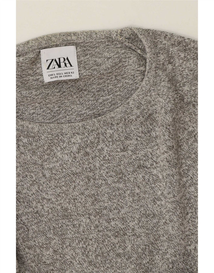 Męski sweter Zara z okrągłym dekoltem, duży, szary, nakrapiany