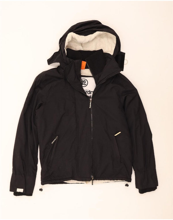 Męska wiatrówka Superdry z kapturem i kapturem UK 40, duża, czarna nylonowa