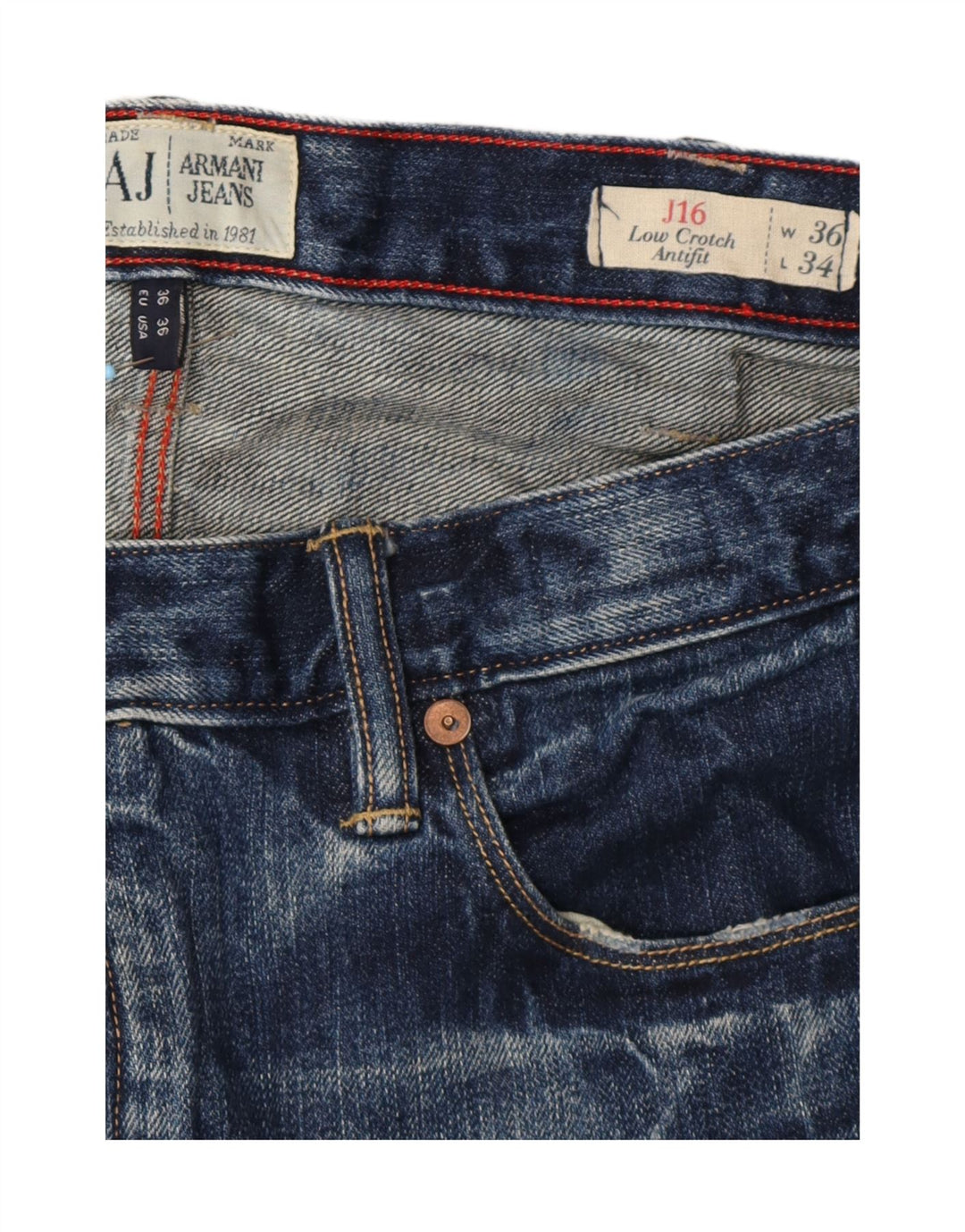 Męskie jeansy ARMANI z limitowanej edycji, w trudnej sytuacji, W36 L34, niebieska bawełna