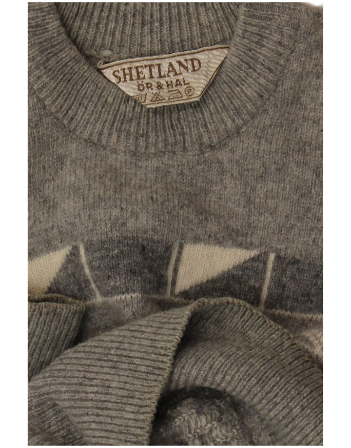 Vintage męski sweter z okrągłym dekoltem, średnio szary, geometryczny