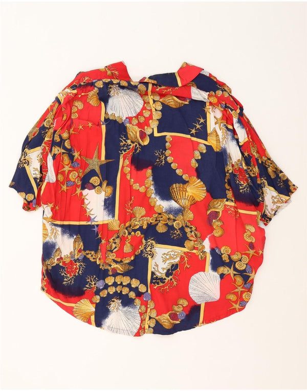 Vintage damska graficzna koszula z krótkim rękawem UK 18 XL, granatowa, z blokami kolorów