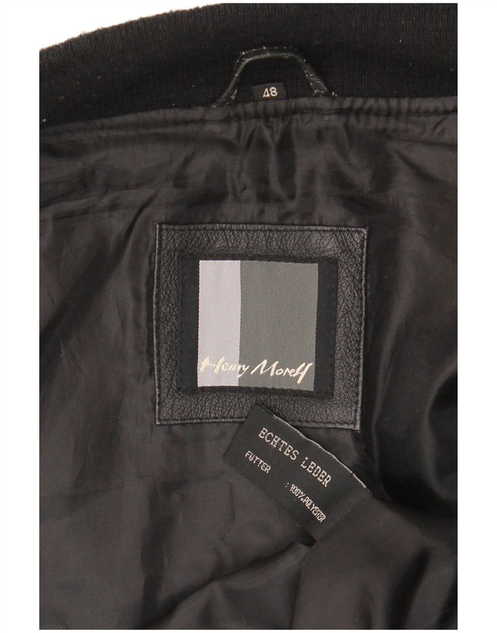 Męska kurtka skórzana bomber Henry Morell EU 48, średnia czarna skóra