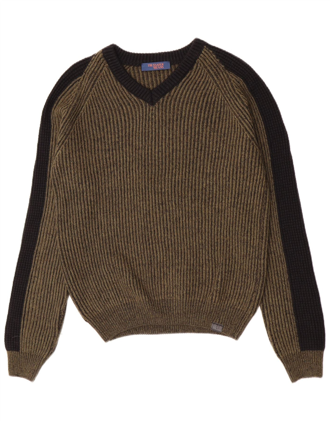 Męski sweter Trussardi Jeans z dekoltem w kształcie litery V, średni kolor khaki