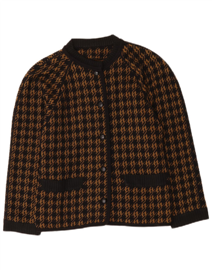Sweter damski w stylu vintage IT 46, duża, brązowa wełna w pepitkę