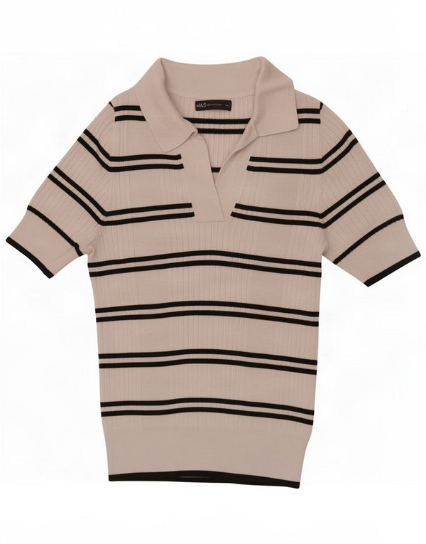 Damska koszulka polo Marks & Spencer UK 10 Small White Striped Viscosose