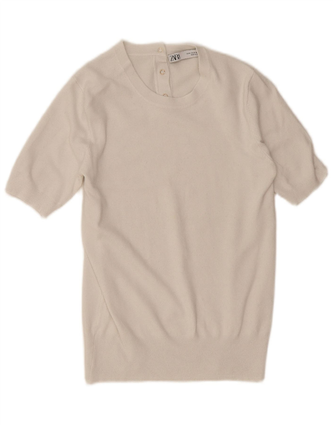 Sweter damski Zara z krótkim rękawem i okrągłym dekoltem UK 12, średni biały