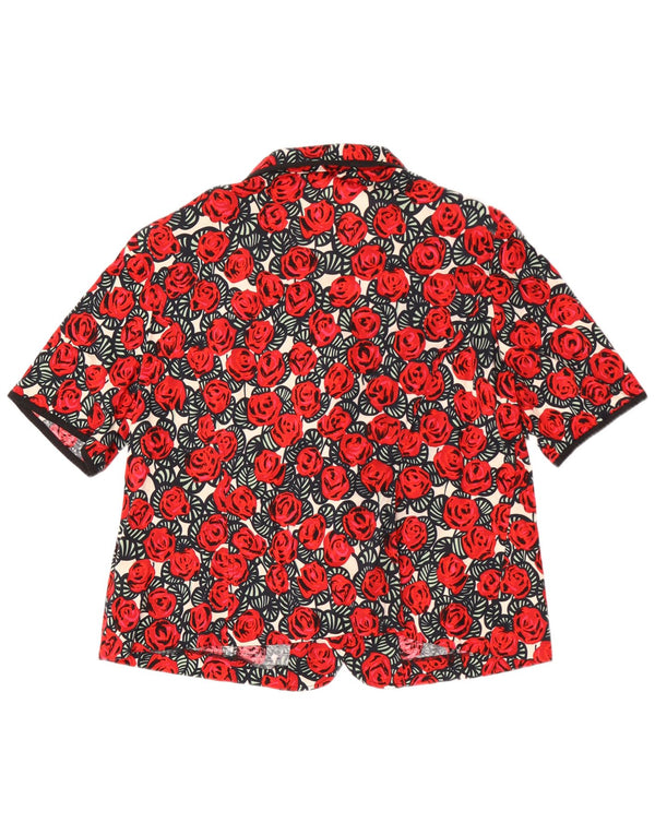 Bluzka damska z krótkim rękawem w stylu vintage, UK 24 4XL, czerwona, kwiecista bawełna