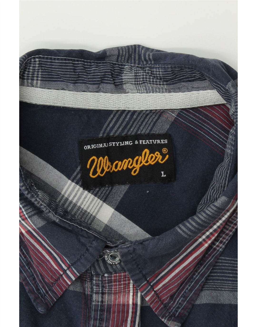 WRANGLER Mens Shirt Large Navy Blue Check Vintage Wrangler and Second-Hand Wrangler from Messina Hembry 
