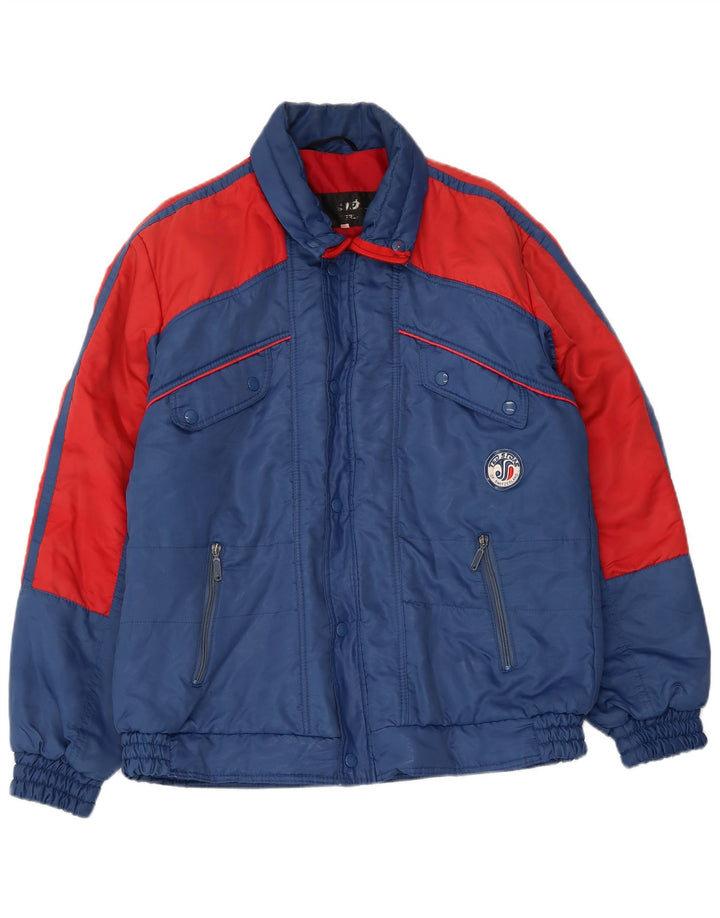 Vintage męska ocieplana kurtka IT 52 XL, niebieski poliester w blokach kolorów