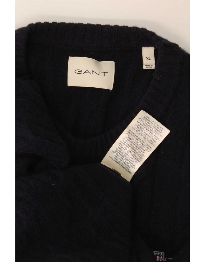 Męski sweter Gant z okrągłym dekoltem XL, granatowy, z owczej wełny