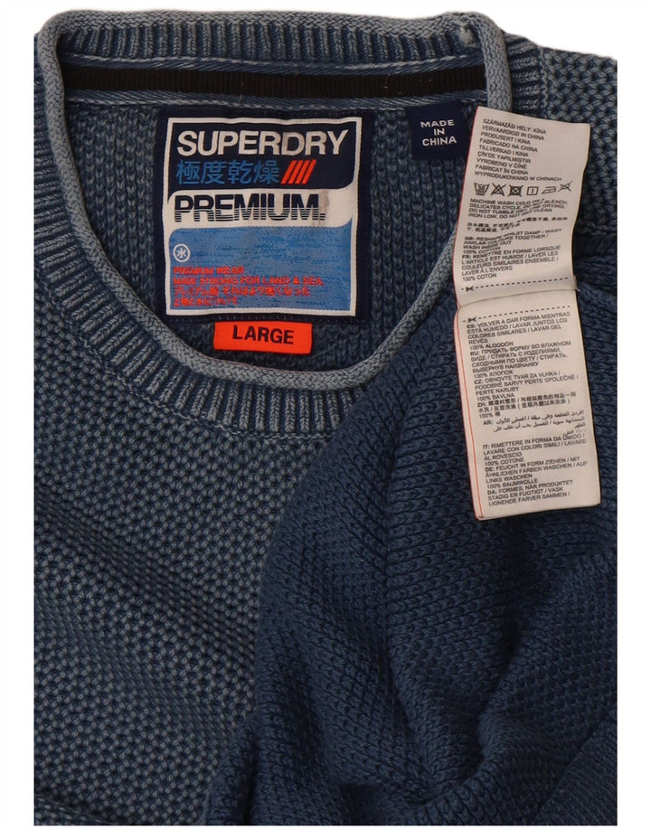 Męski sweter Superdry z okrągłym dekoltem, duży, niebieski, bawełniany