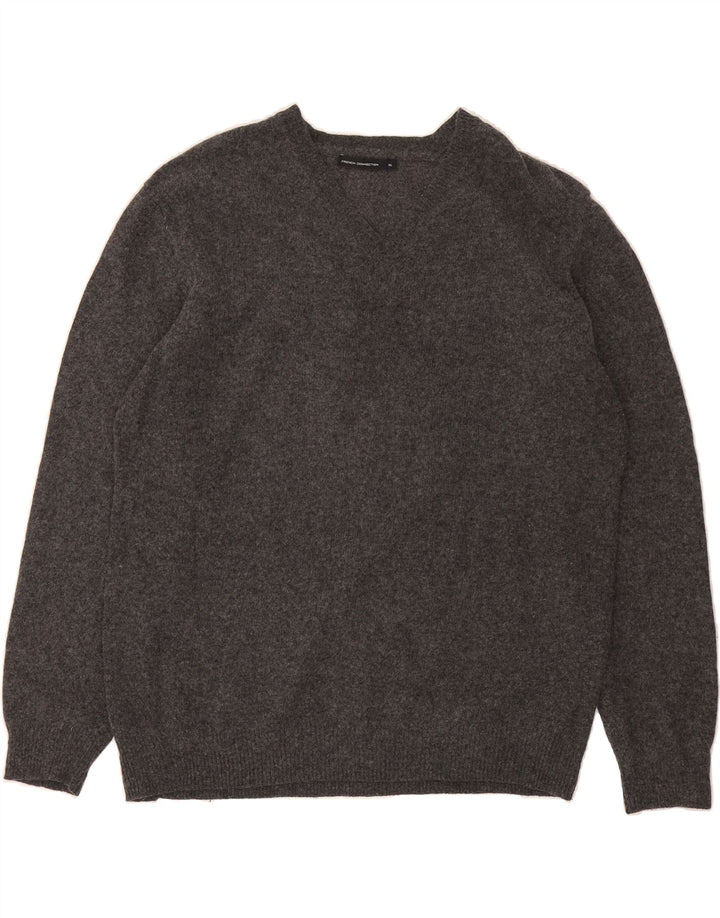 FRENCH CONNECTION Mens V-Neck Jumper Sweater XL Grey Wool Vintage French Connection and Second-Hand French Connection from Messina Hembry 