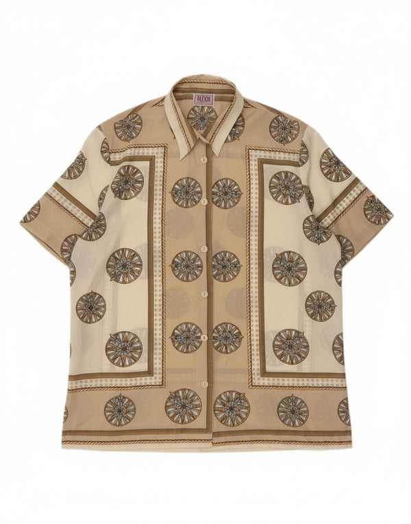 Damska bluzka koszulowa z krótkim rękawem Alexia UK 16, duża, beżowa, z blokami kolorów