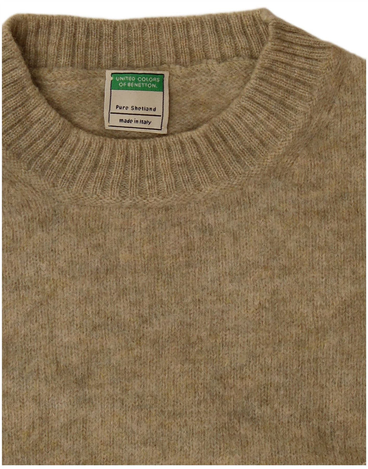 Damski sweter z okrągłym dekoltem Benetton UK 14, średnia wełna khaki