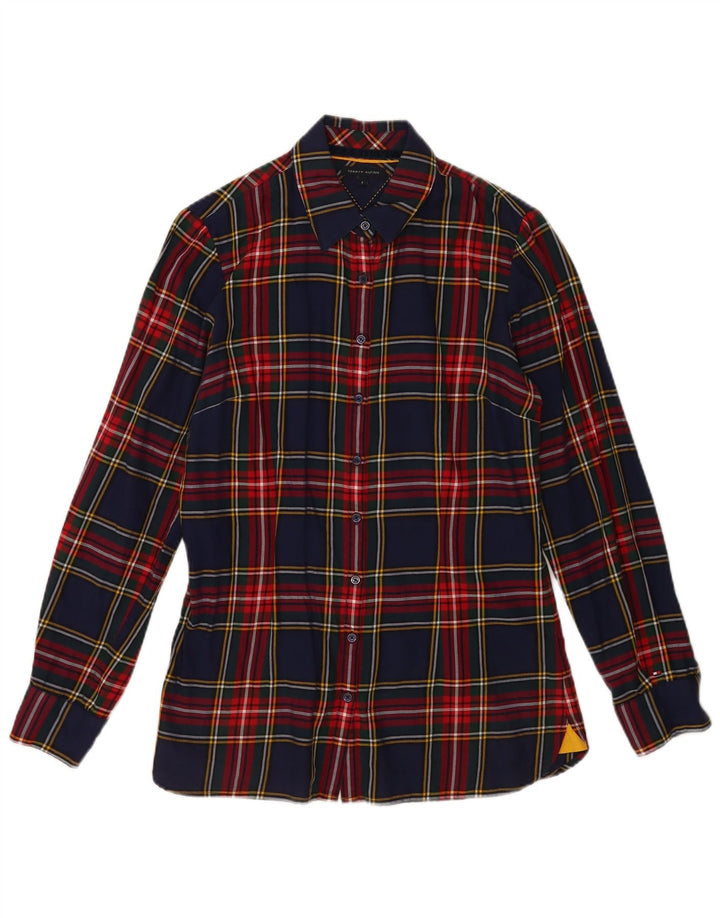 Damska koszula flanelowa Tommy Hilfiger US 8, średnia, granatowa, bawełniana w kratę