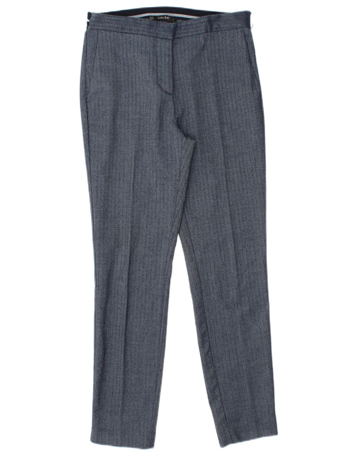 Damskie spodnie typu slim chino Zara, małe, W26 L27, niebieski, poliester w jodełkę