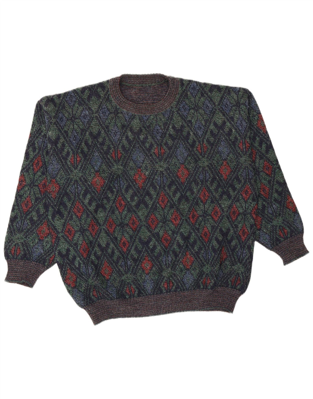 Męski sweter VINTAGE z okrągłym dekoltem, duży, granatowy Argyle/Diament