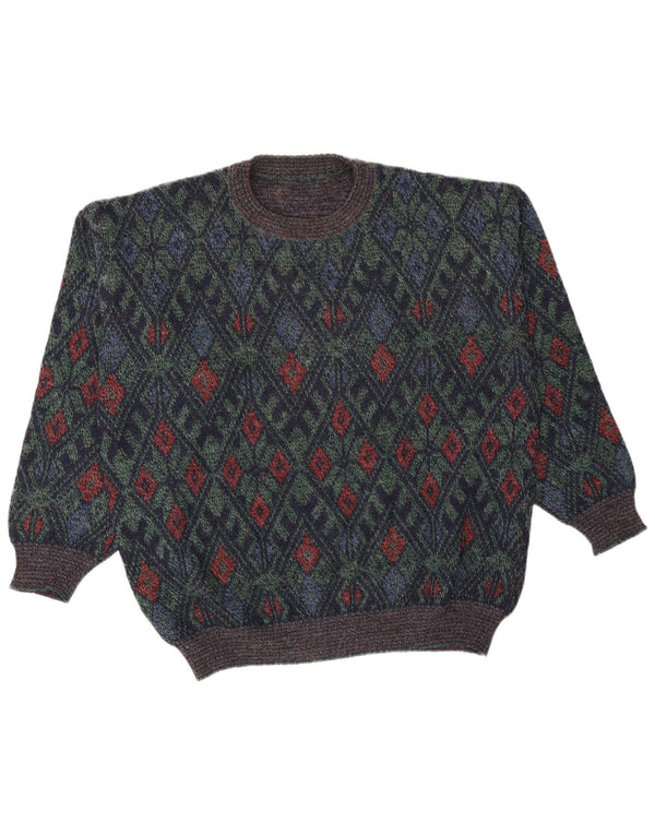 Męski sweter VINTAGE z okrągłym dekoltem, duży, granatowy Argyle/Diament