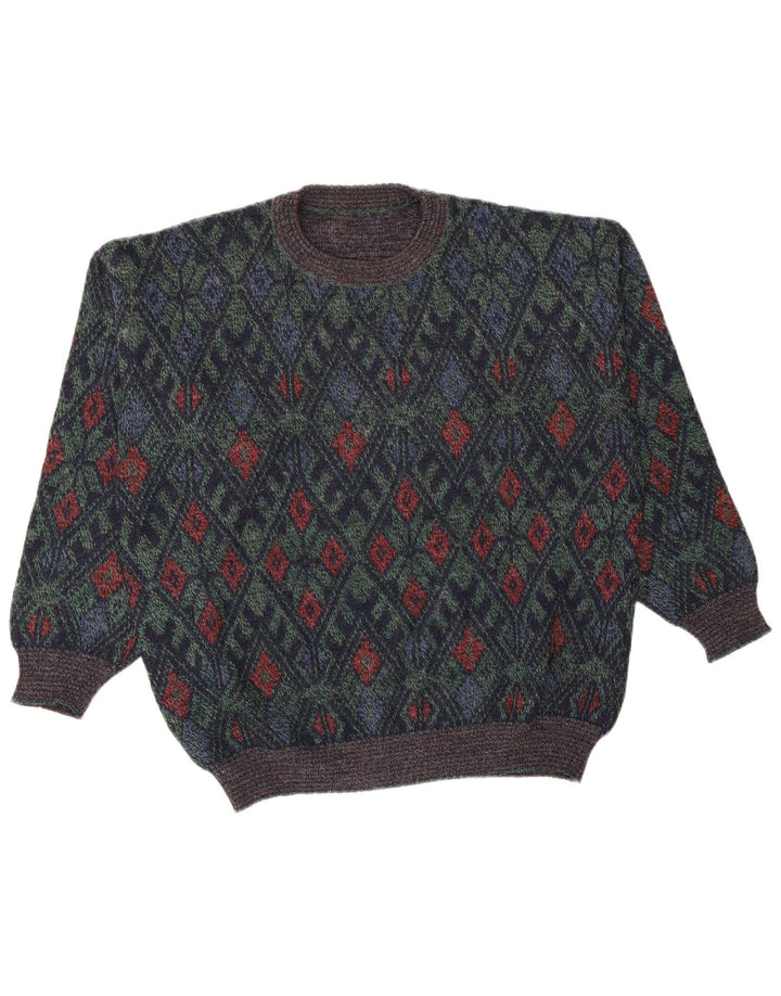 Męski sweter VINTAGE z okrągłym dekoltem, duży, granatowy Argyle/Diament