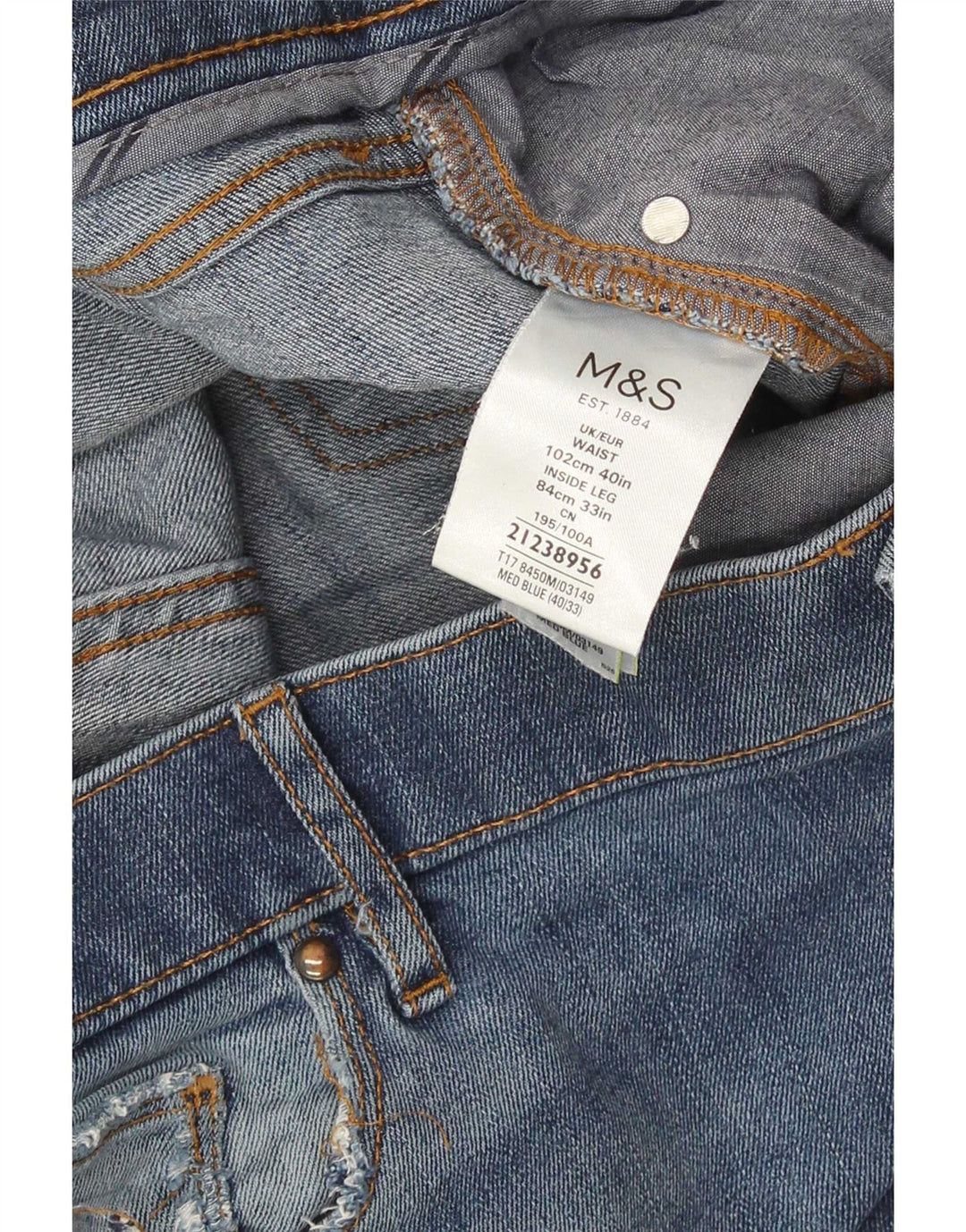 Marks & Spencer Męskie proste dżinsy o regularnym kroju W40 L33 Niebieska bawełna