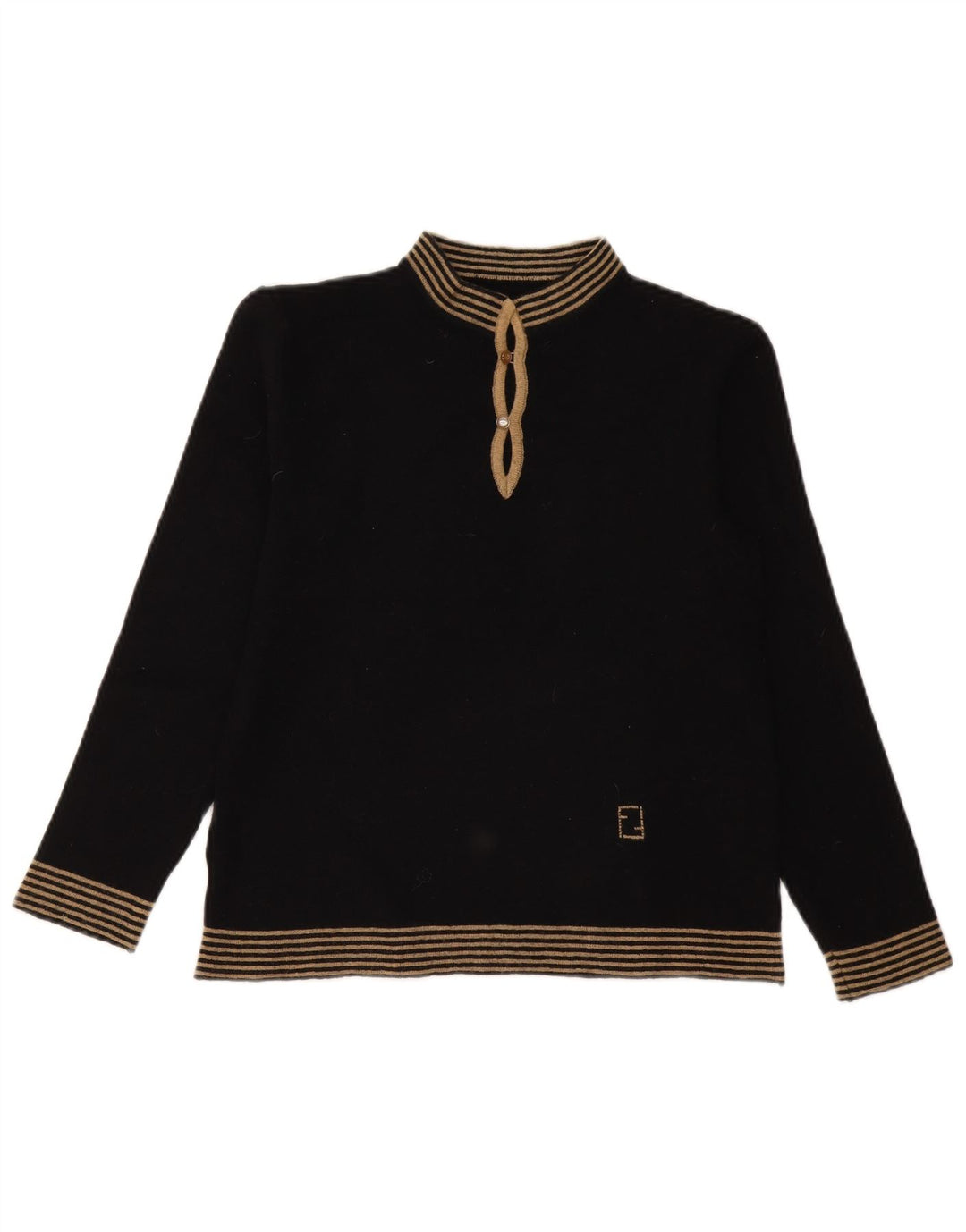 Sweter damski w stylu vintage z golfem UK 12, średnie czarne paski
