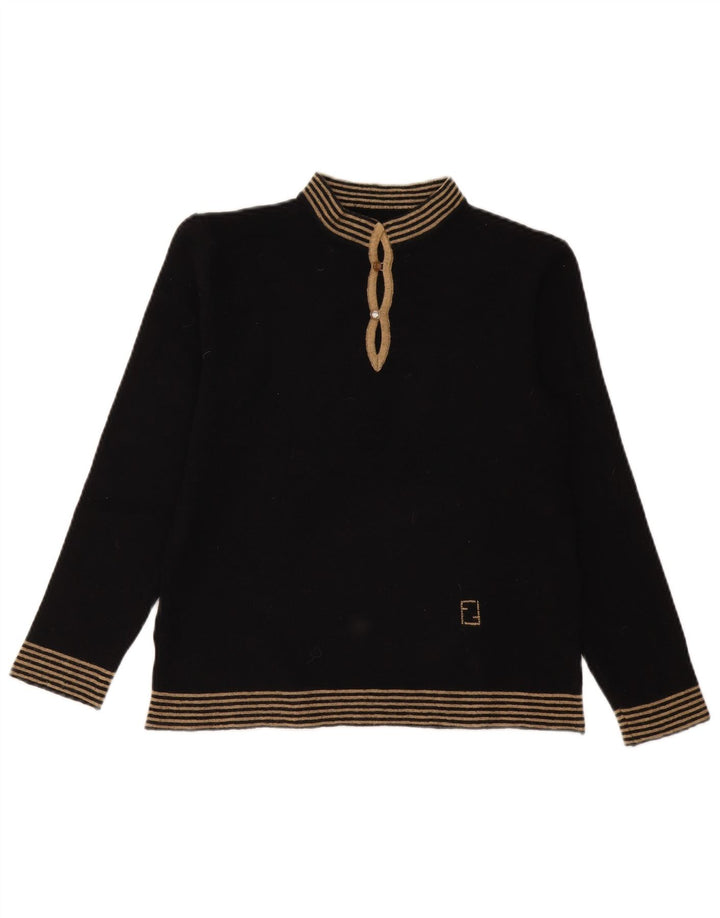 Sweter damski w stylu vintage z golfem UK 12, średnie czarne paski