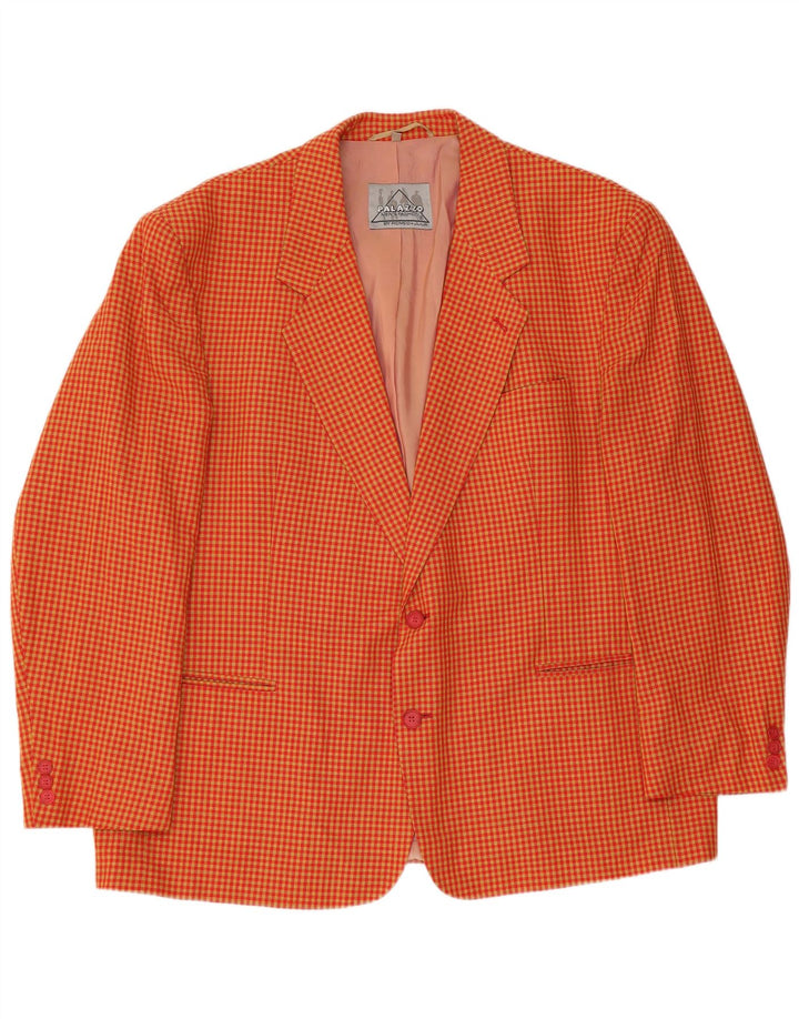 Vintage Mens 2 Button Blazer Jacket UK 40 Large Yellow Gingham Viscose