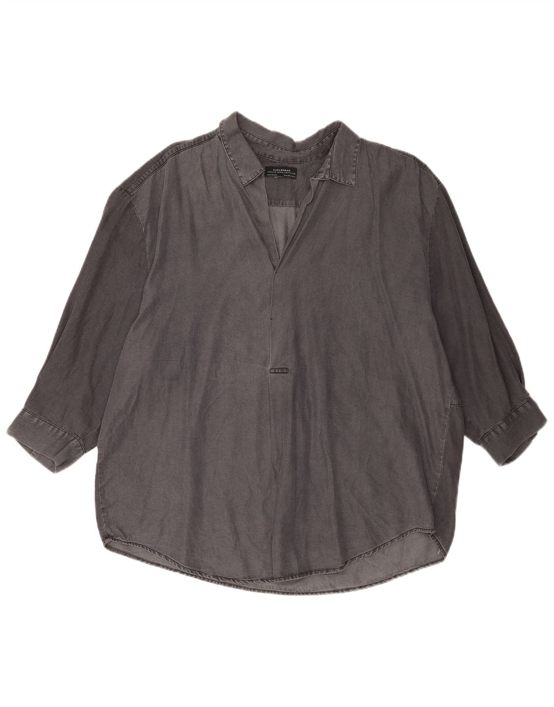 Damska koszula oversize z rękawem 3/4 Zara UK 18 XL Szara Lyocell