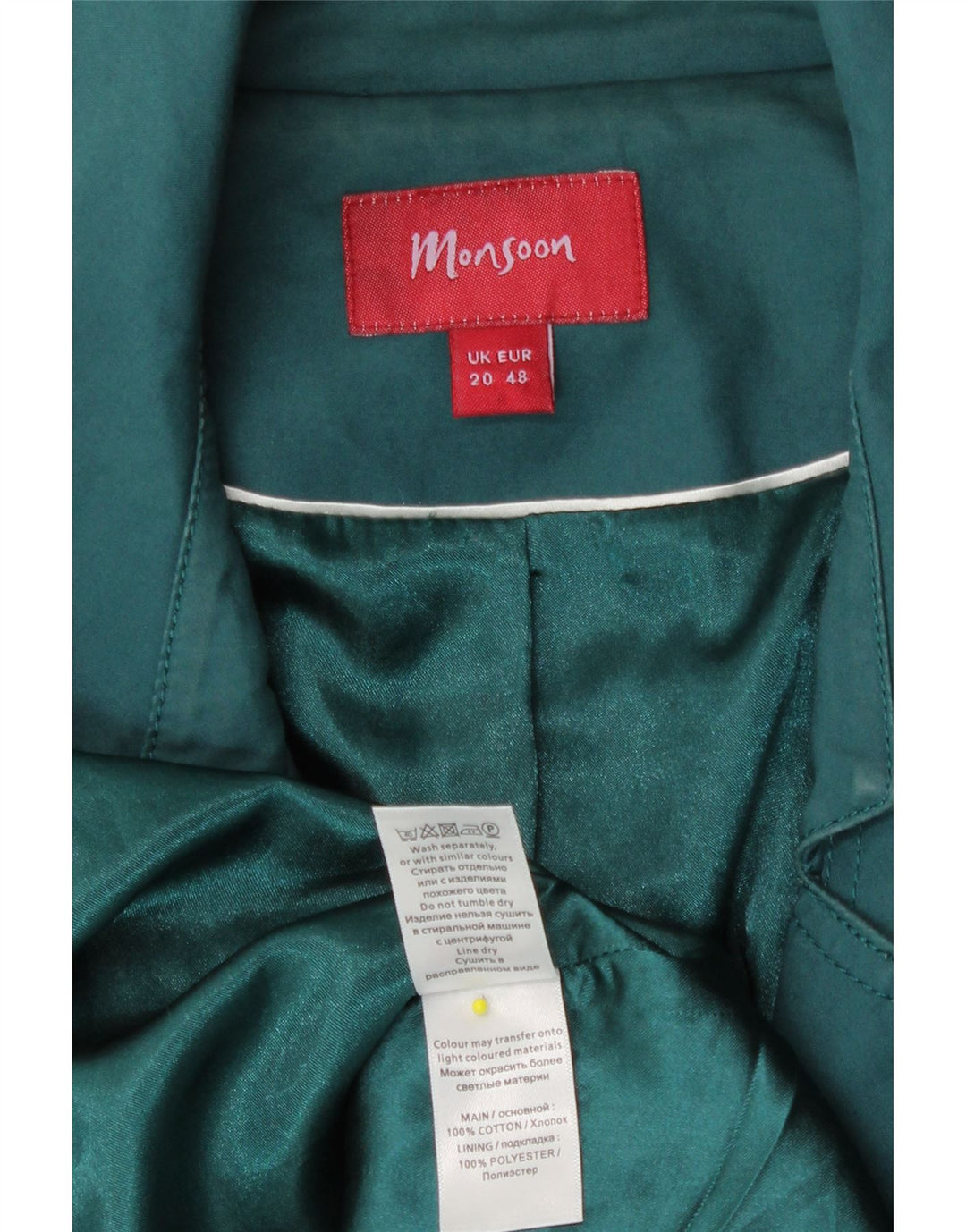 Damski trencz Monsoon UK 20 2XL Zielona bawełna