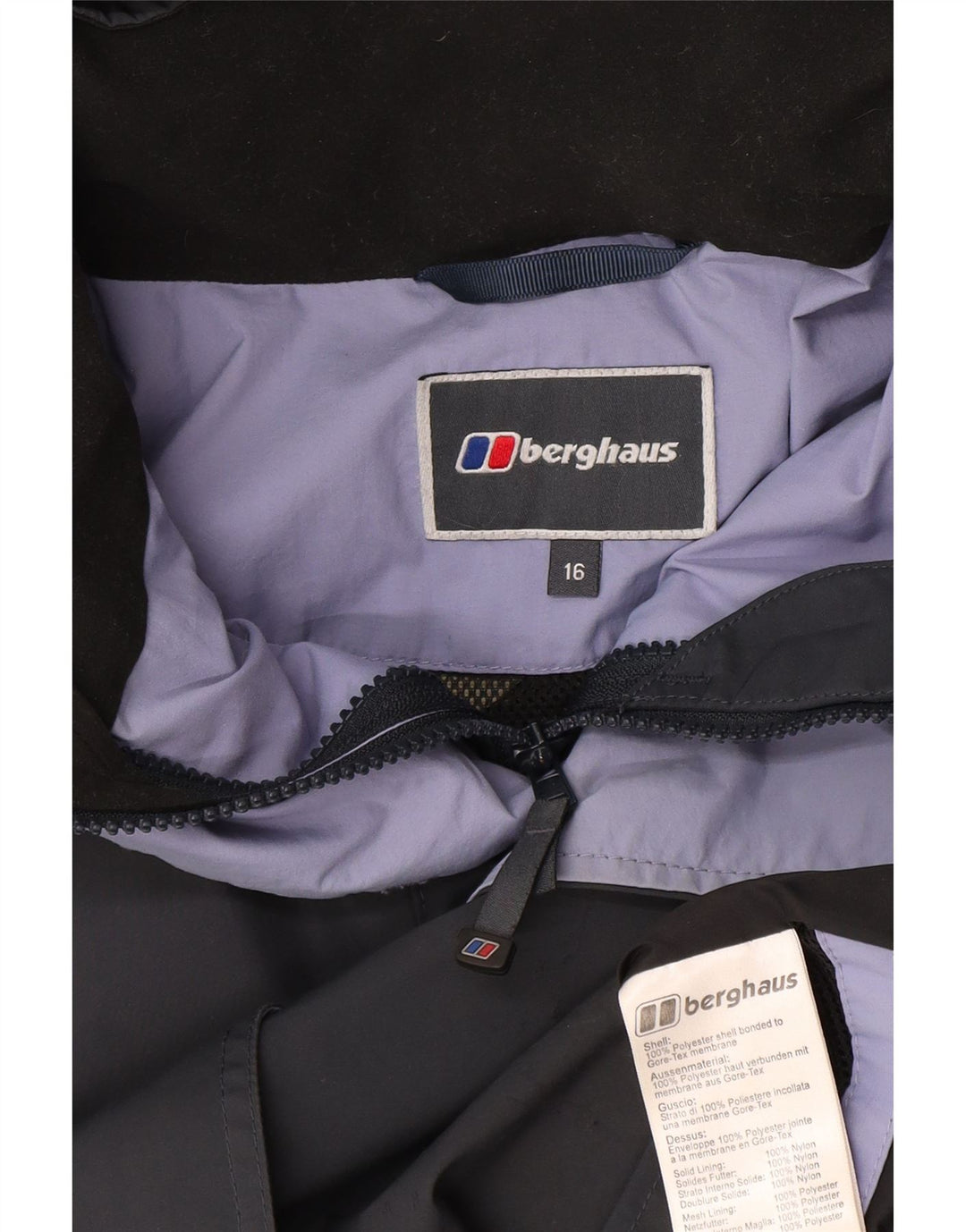 Damska kurtka wiatrówka oversize z kapturem Berghaus UK 16, duża, granatowa