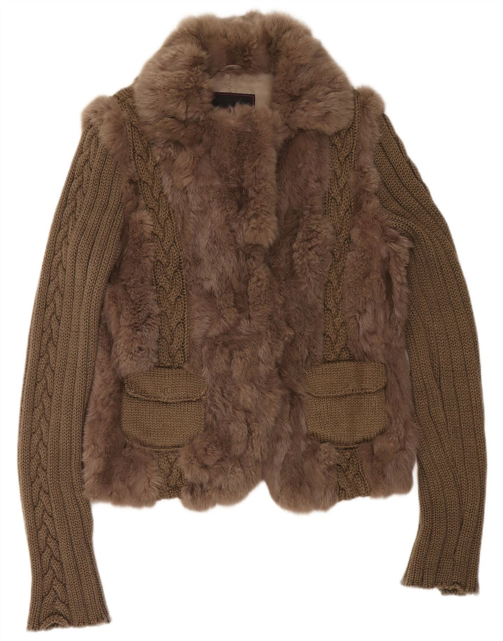 Damska kurtka futrzana Compagnia Della Moda IT 48 XL Khaki z blokami kolorów, królik