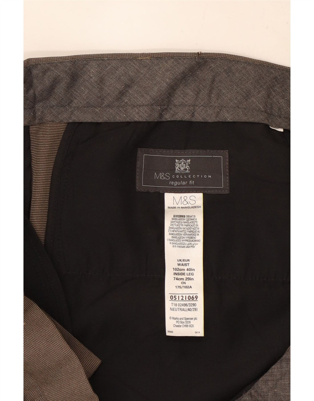 Męskie spodnie garniturowe Marks & Spencer o regularnym kroju W40 L29, brązowy poliester