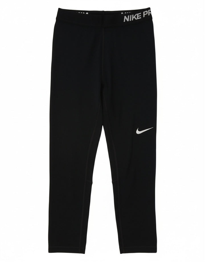 NIKE Womens Dri Fit Graphic Capri Leggings UK 8 Small  Black