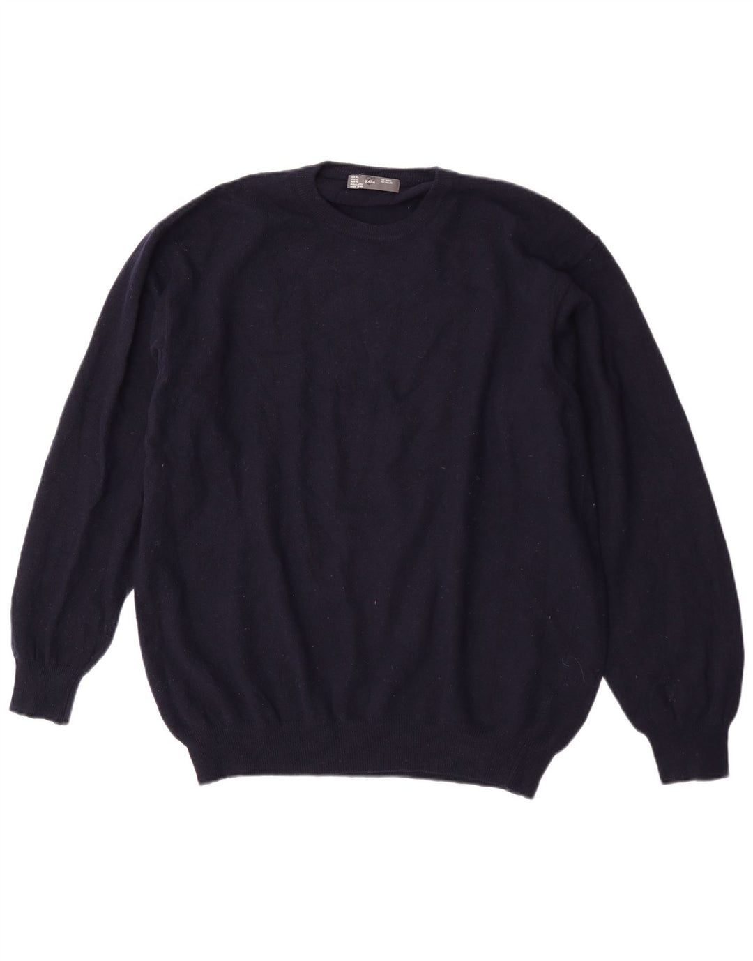 Zara Męski sweter z okrągłym dekoltem XL, granatowy, wełniany
