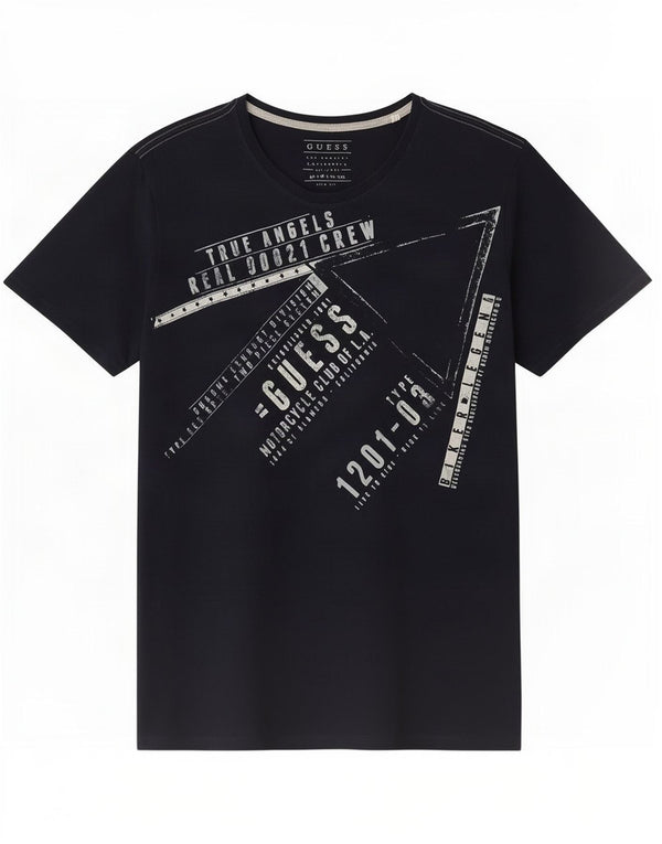 Męski T-shirt Guess Slim Fit z grafiką Top UK 36, mały, granatowy, bawełniany