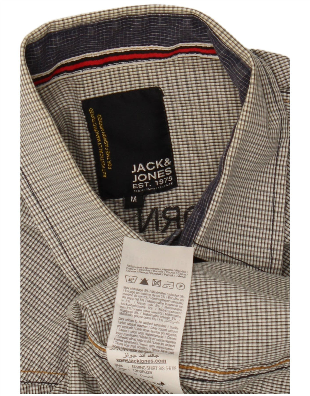 Męska koszula wojskowa Jack & Jones z krótkim rękawem i grafiką, w średnią szarą kratkę
