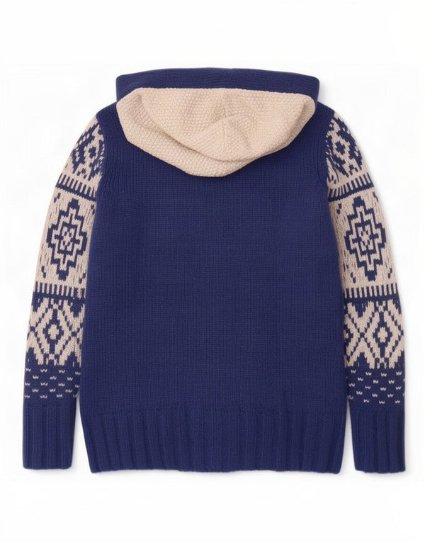 Think różowy damski sweter rozpinany z kapturem UK 14 średni granatowy Fair Isle